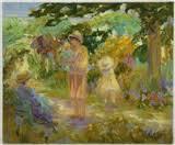 Famille au jardin de l'artiste Robert Nyel
