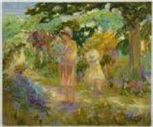 Famille au jardin de l'artiste Robert Nyel 